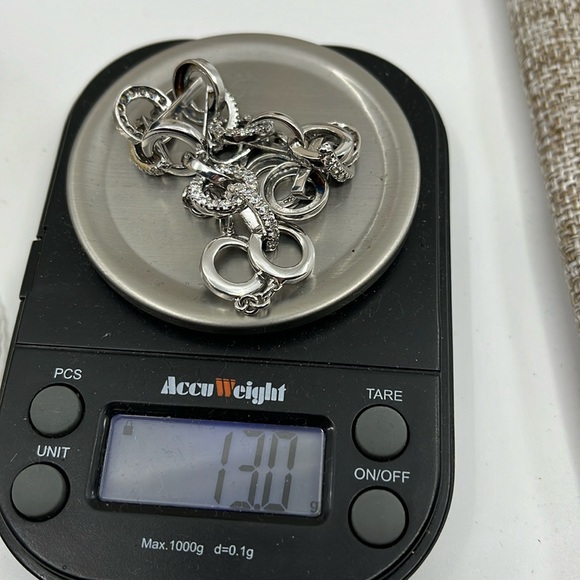 Vintage 925 Sterling Silver CZ Circle Link Bracelet, 7.5" - Picture 10 of 16